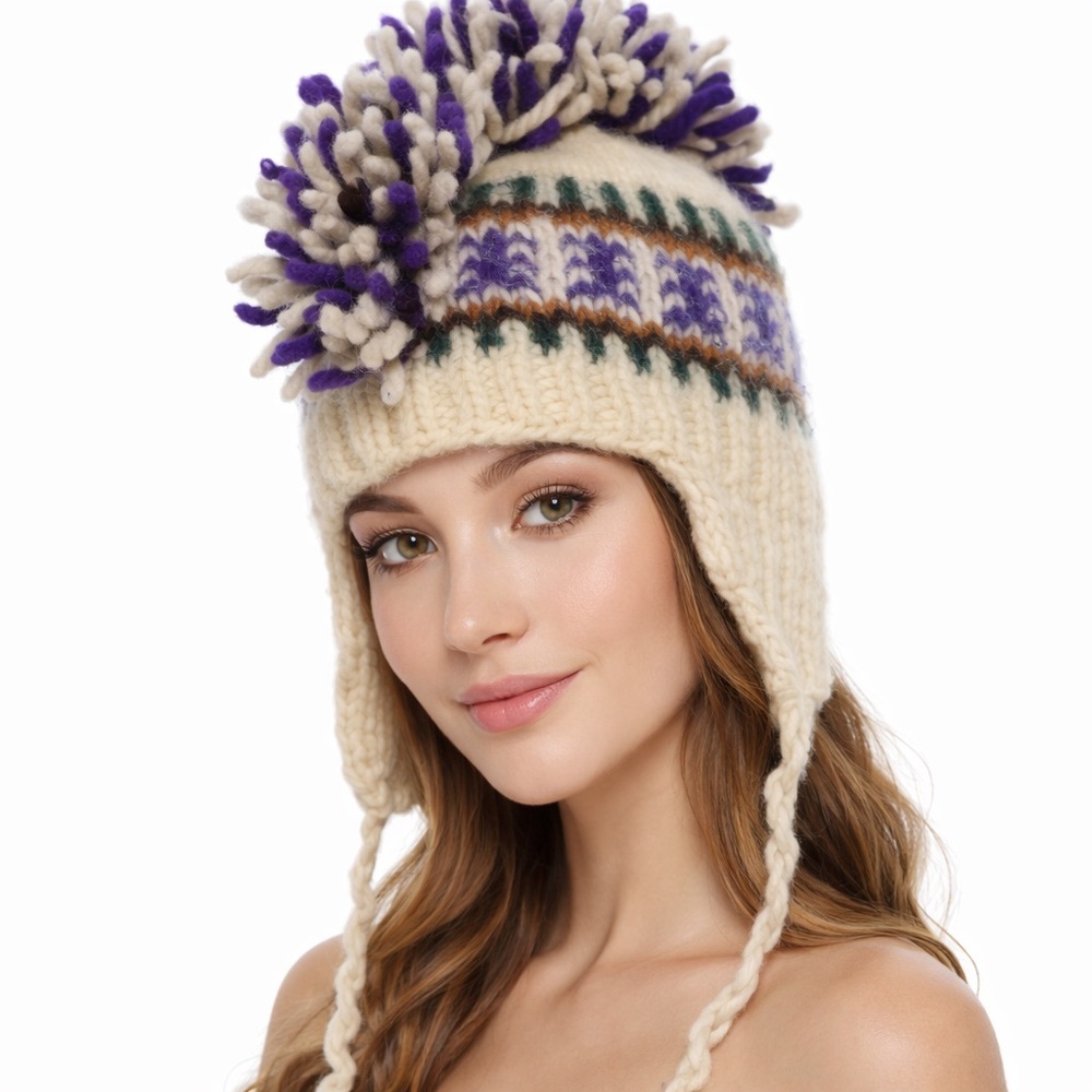 Vintage Wool Fair Isle Earflap Hat Alpine Ski Knit Cap Small